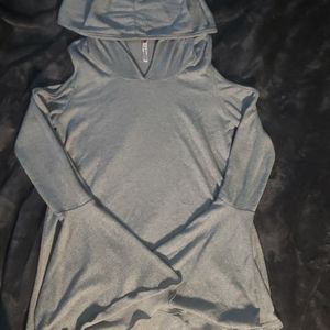 Flowy,cold shouldered,bell sleeve, hooded top
